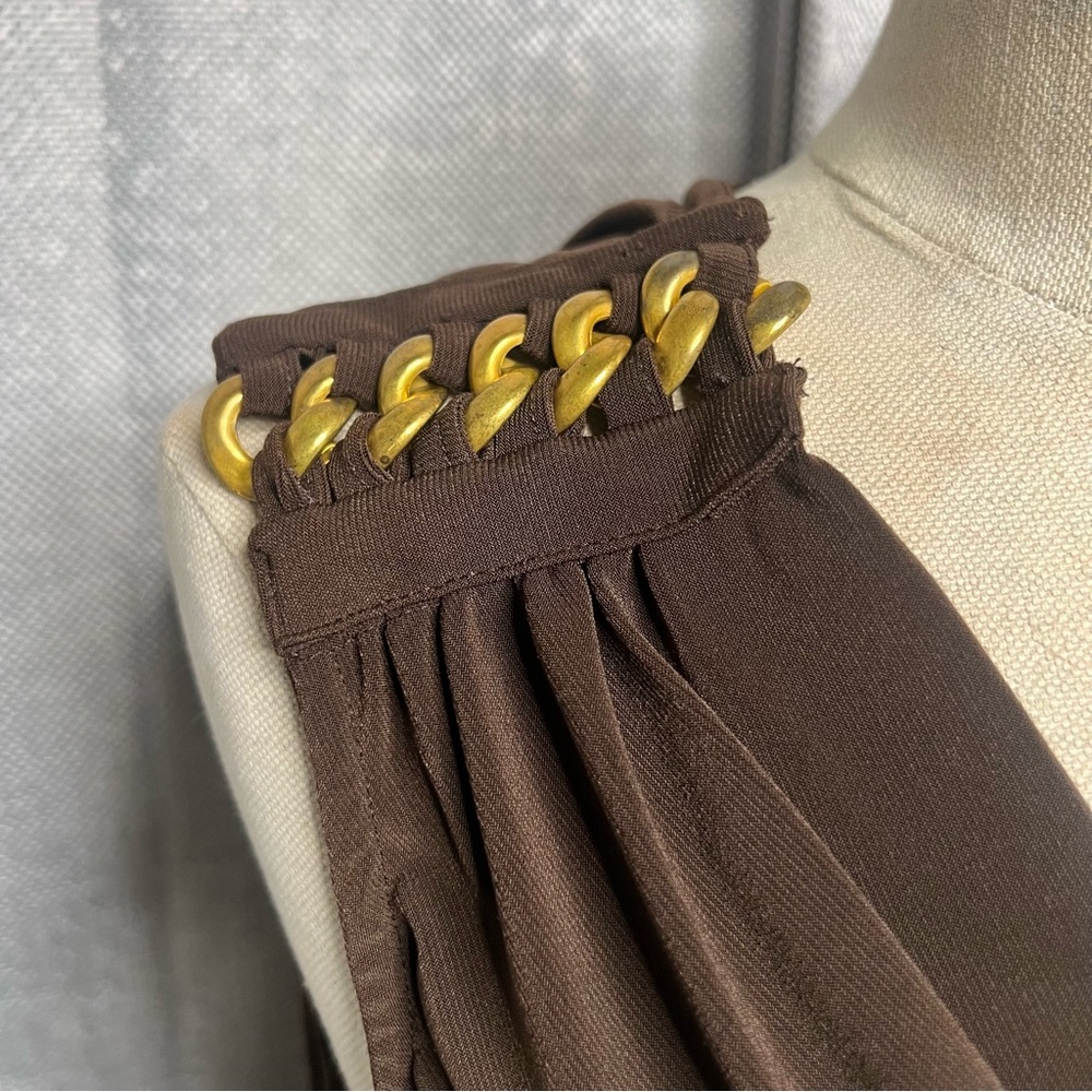 NY Collection Brown Draped Blouse with Chain Accents - Picture 6 of 8